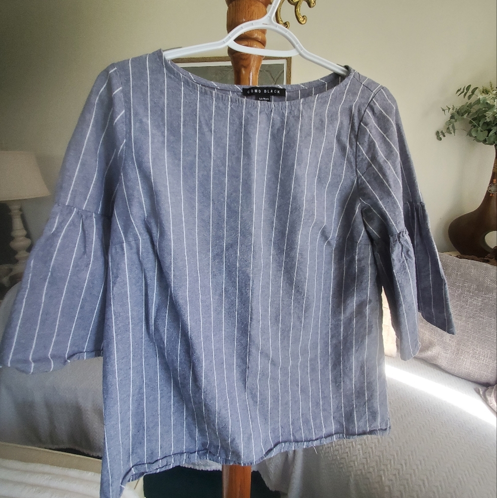 Made in Canada 🇨🇦 100% Cotton Dusty Blue and White Striped Tunic